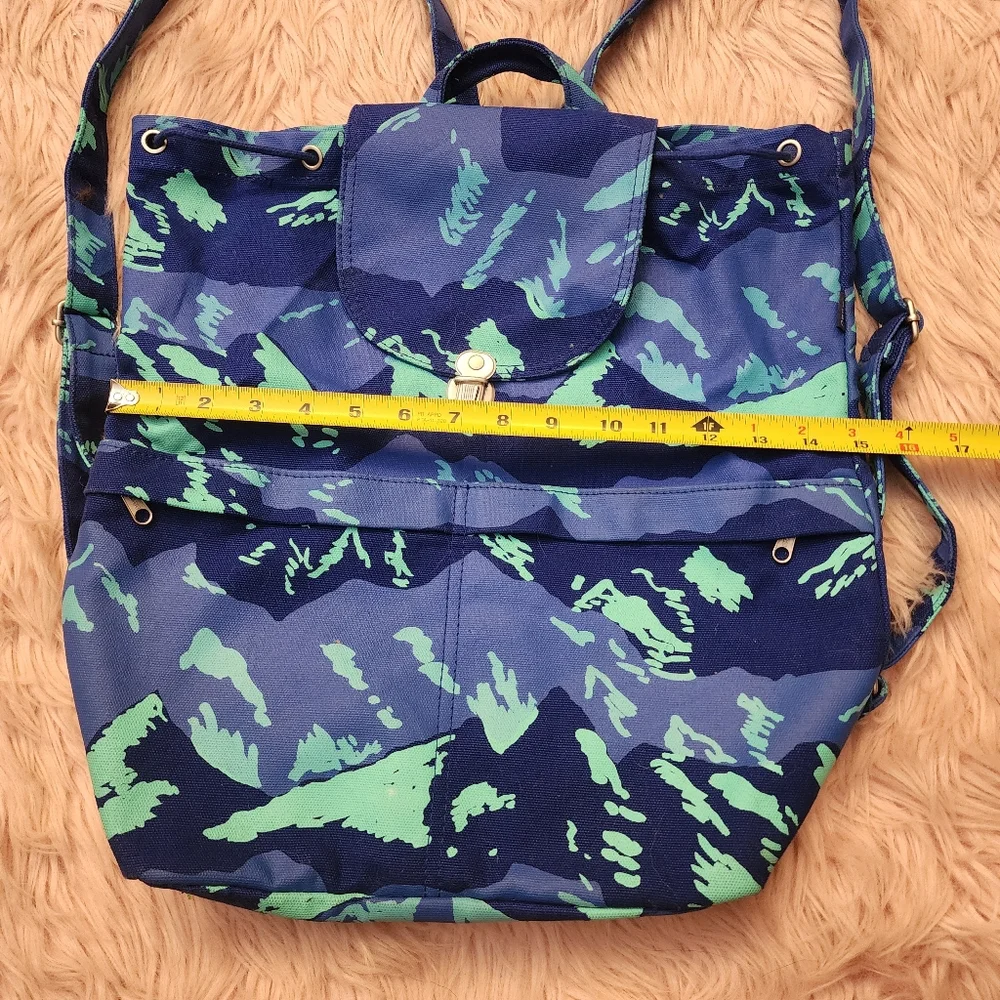 Baggu large canvas backpack blue night mountain camo Drawstring Flap